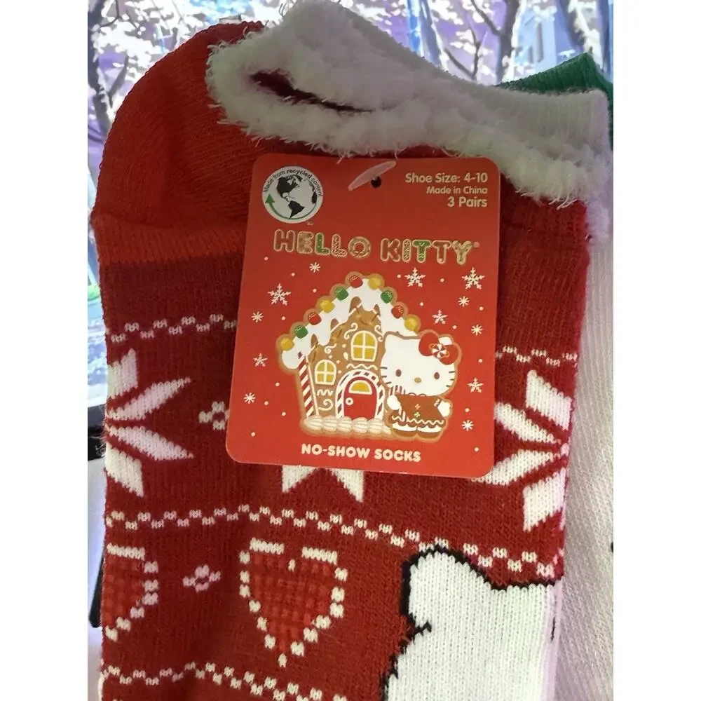 Hello Kitty Women's Christmas Holiday No Show Socks 3 Pack Pair 2024 Sanrio